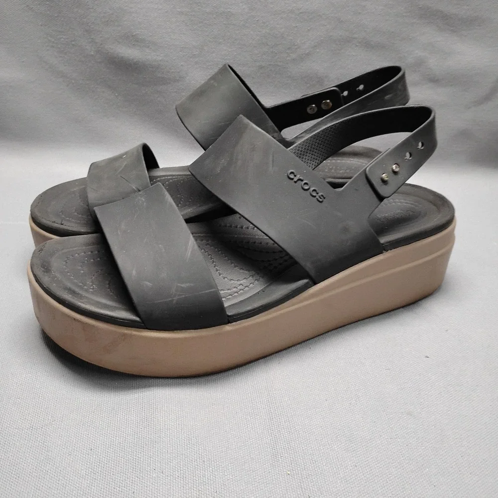 Crocs Brooklyn Low Wedge Sandal Womens 10 Black Mushroom Platform 206453